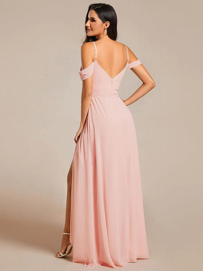 Sweetheart Neckline Cold Shoulder Chiffon Bridesmaid Dress