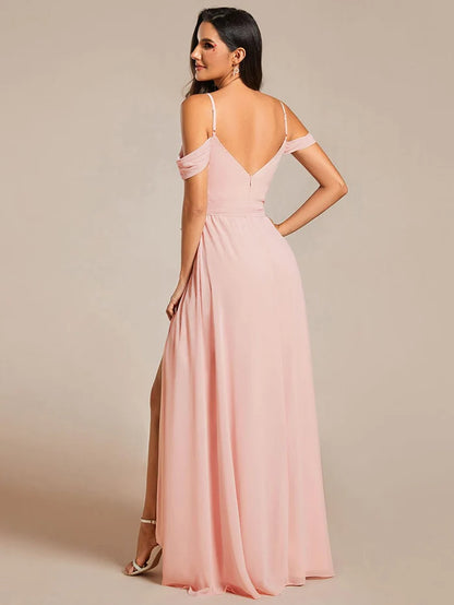 Sweetheart Neckline Cold Shoulder Chiffon Bridesmaid Dress