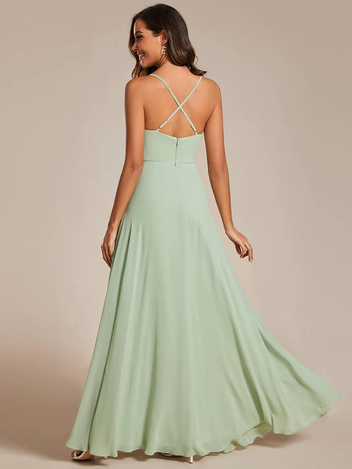 Flowy Back Criss-Cross Swing Collar Sleeveless A-Line Bridesmaid Dress