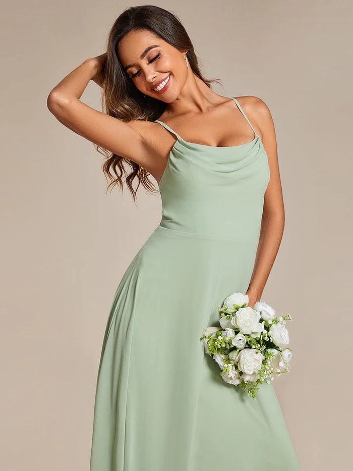 Flowy Back Criss-Cross Swing Collar Sleeveless A-Line Bridesmaid Dress