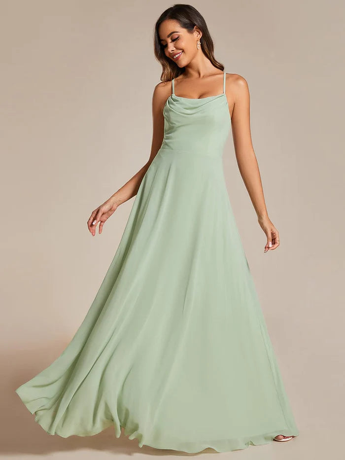 Flowy Back Criss-Cross Swing Collar Sleeveless A-Line Bridesmaid Dress