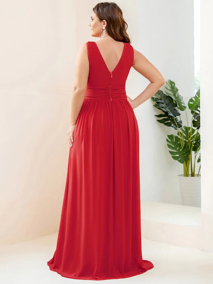 Elegant Sleeveless V-Neck Semi-Formal Chiffon Maxi Dress