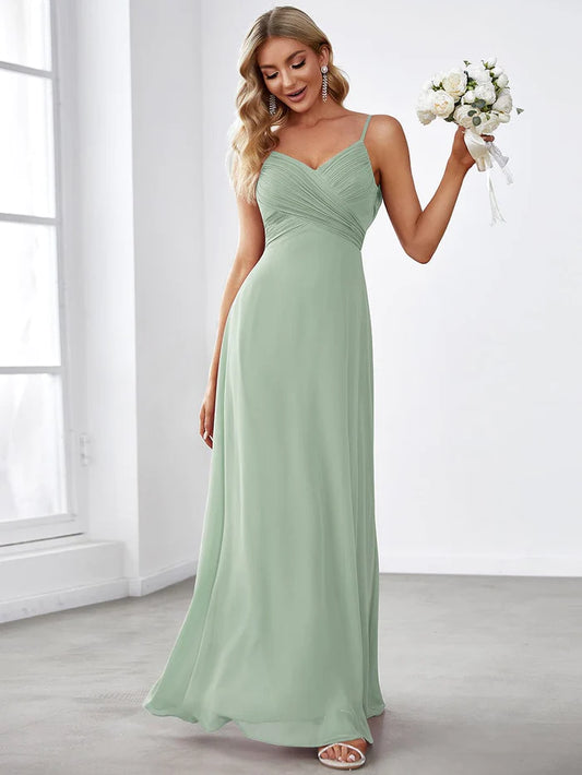 Criss-Cross V-Neck Chiffon Backless A-Line Bridesmaid Dress