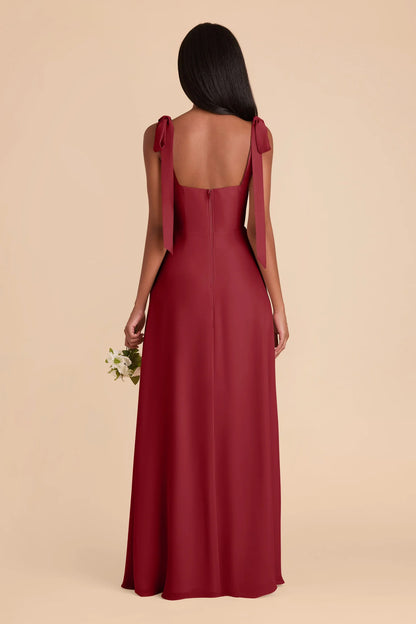 Elegant Flowy Satin Square Neck Bow Strap Open Back Floor Length Bridesmaid Dresses