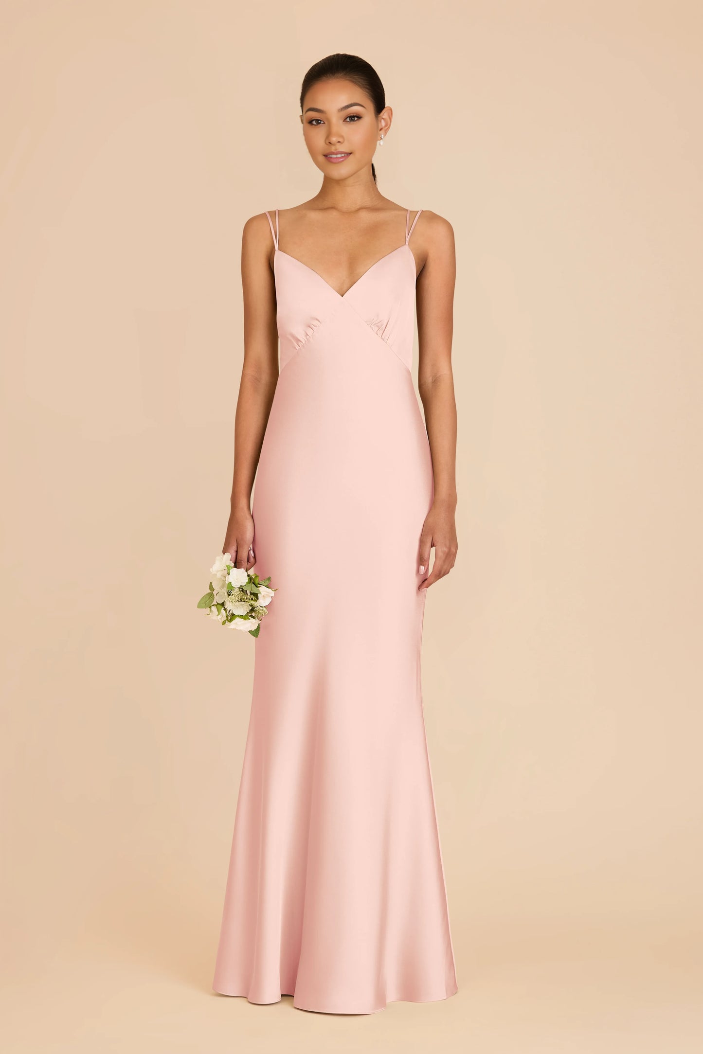 Elegant Mermaid Satin V Neck Spaghetti Strap Crisscross Back Floor Length Bridesmaid Dress