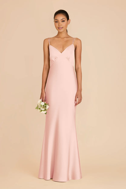 Elegant Mermaid Satin V Neck Spaghetti Strap Crisscross Back Floor Length Bridesmaid Dress