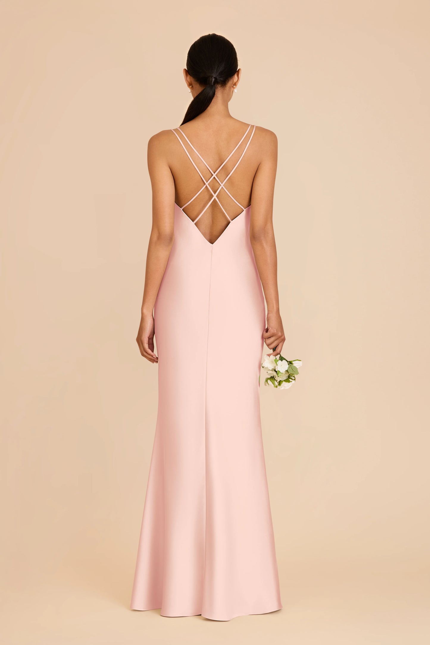 Elegant Mermaid Satin V Neck Spaghetti Strap Crisscross Back Floor Length Bridesmaid Dress