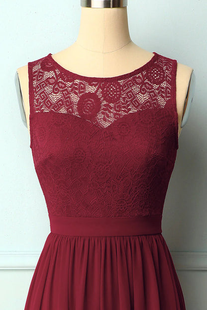 Burgundy Lace Long Bridesmaid Dress Evening Dress