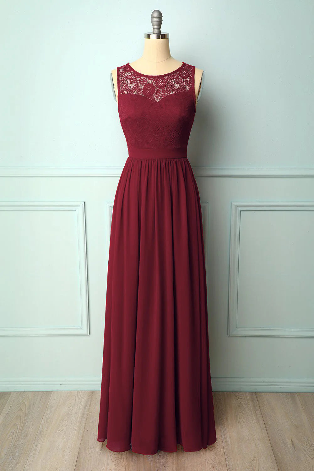 Burgundy Lace Long Bridesmaid Dress Evening Dress