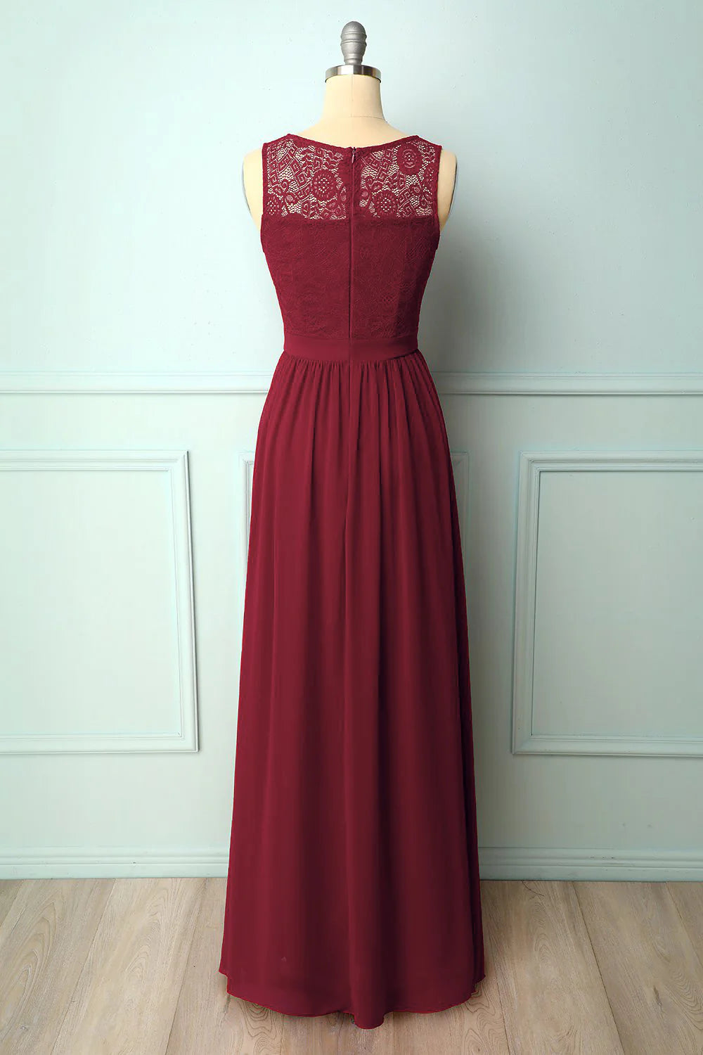 Burgundy Lace Long Bridesmaid Dress Evening Dress