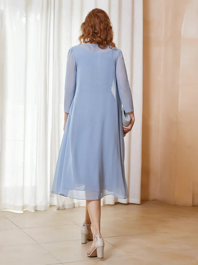 Chiffon pleated bridal mother's dress - QIAIWAN Dress