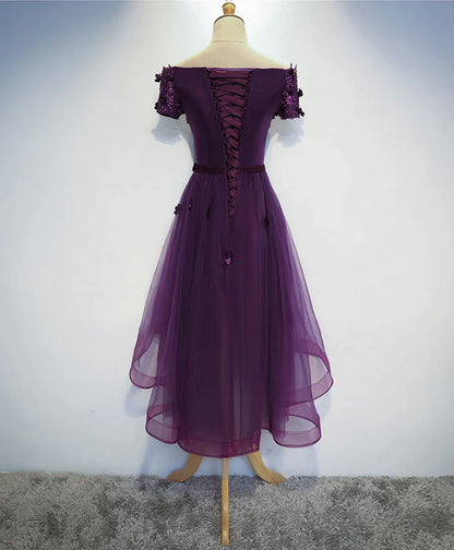 Stylish Dark Purple High Low Formal Dress , Cute Party Dresses, Purple Homecoming Dress