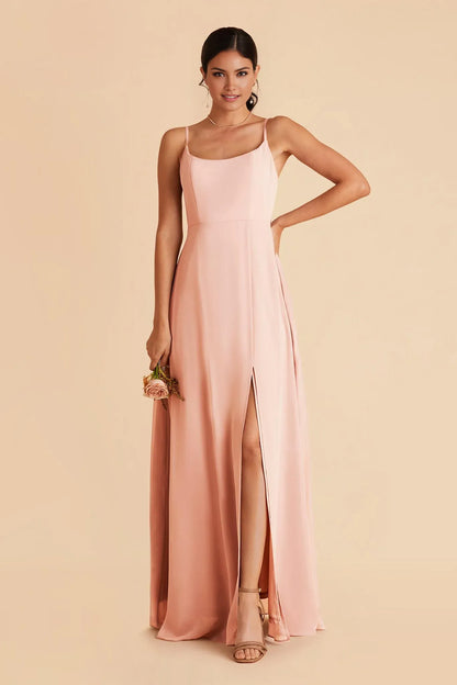 Sleek Sheath Satin Square Neck Spaghetti Strap Zipper Back Floor Length Bridesmaid Dress