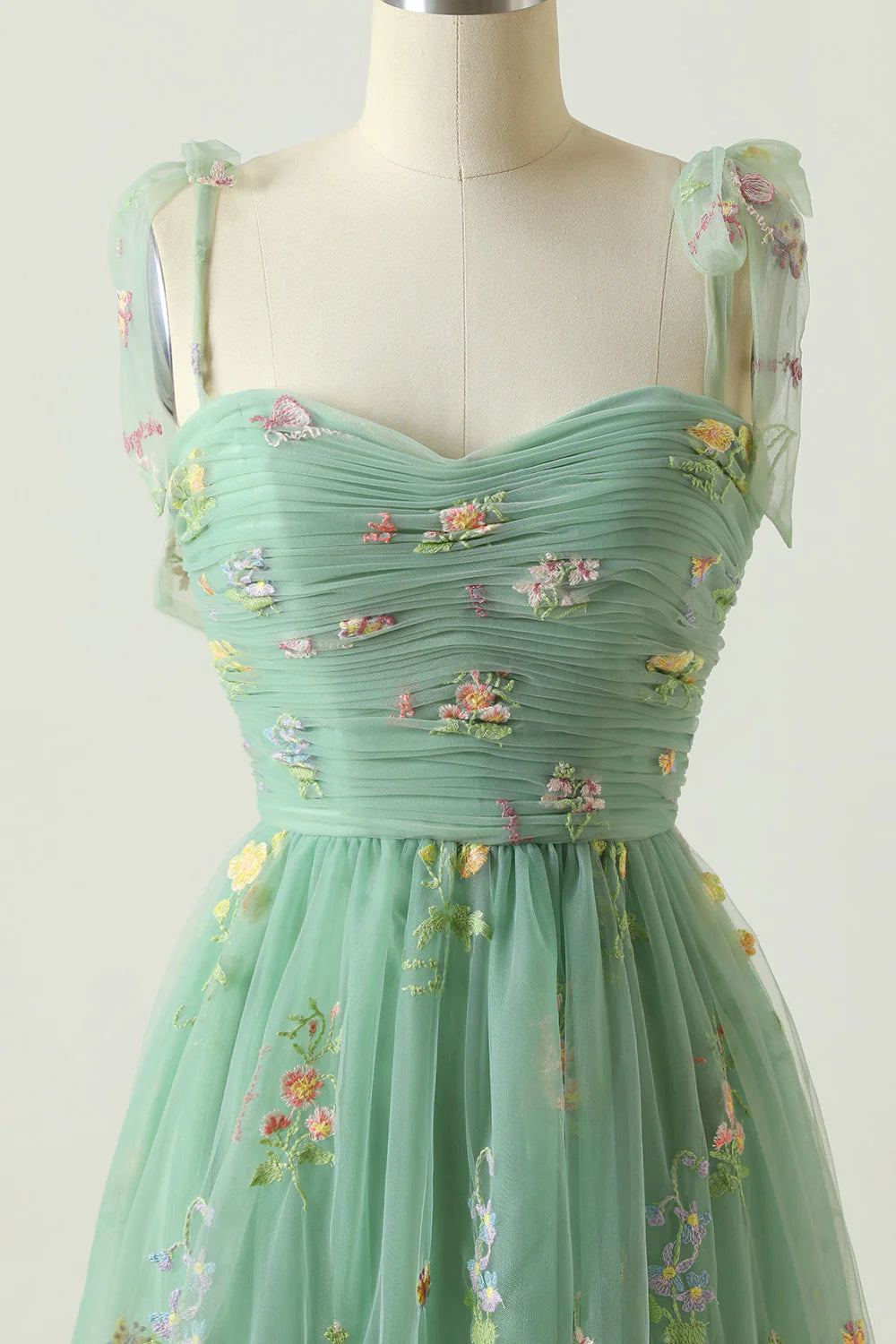 Green Long Prom Dress With Embroidery Slip Dress A-Line Floor-length Dress