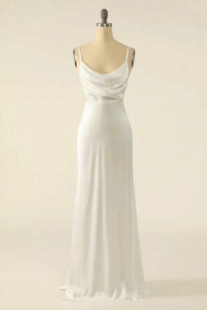 Thin shoulder strap backless sleeveless wedding dress - QIAIWAN Dress