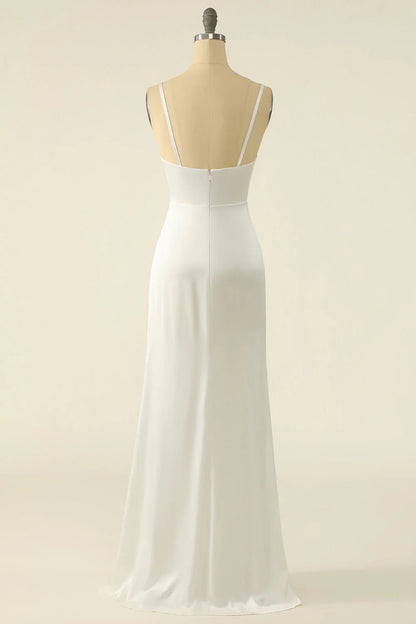 Thin shoulder strap backless sleeveless wedding dress - QIAIWAN Dress