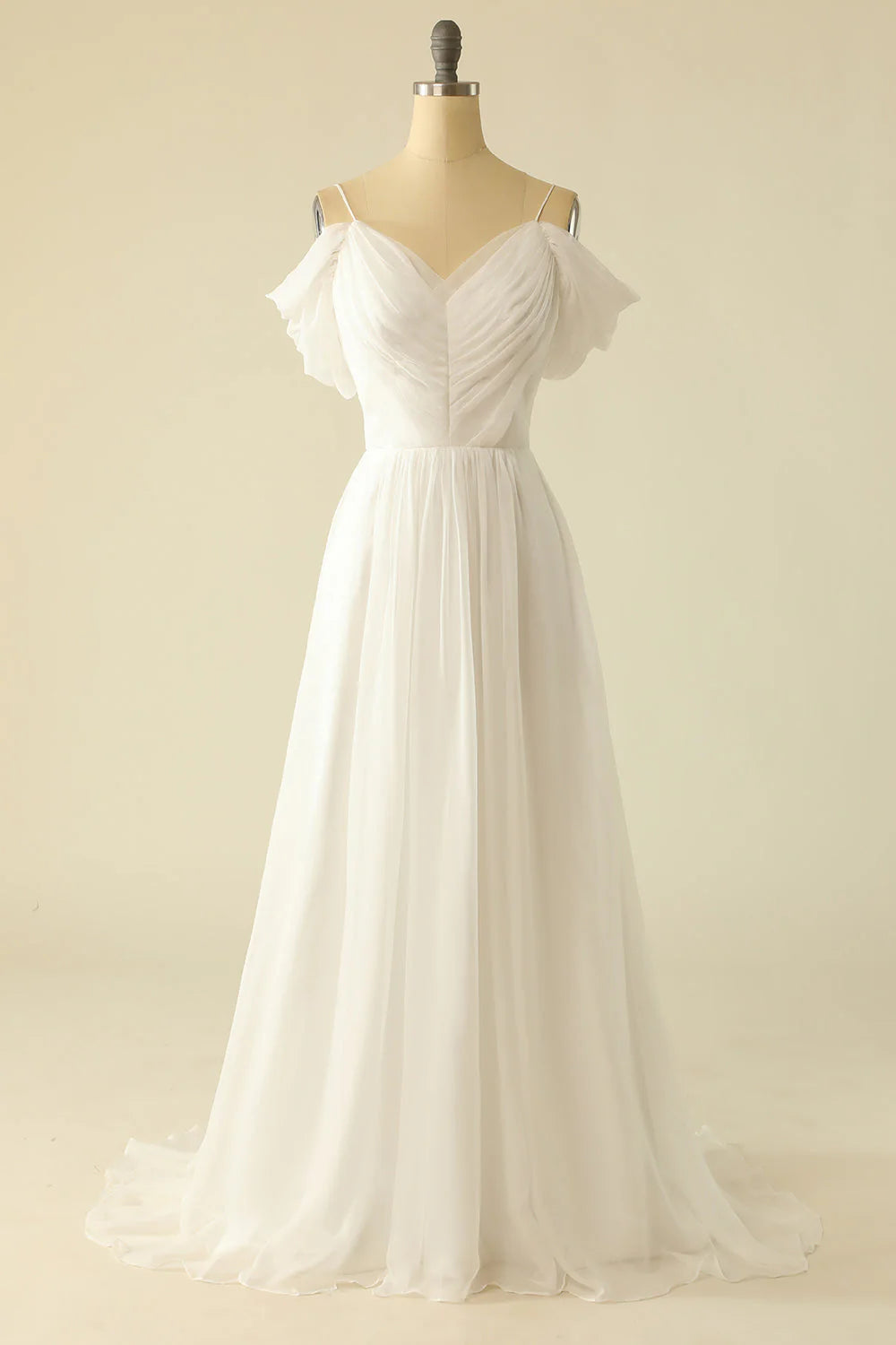 Sheer thin shoulder strap off shoulder wedding dress - QIAIWAN Dress