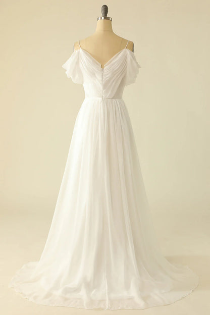 Sheer thin shoulder strap off shoulder wedding dress - QIAIWAN Dress