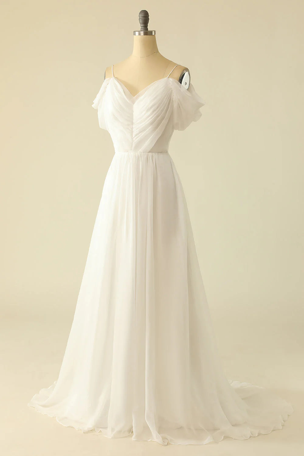 Sheer thin shoulder strap off shoulder wedding dress - QIAIWAN Dress