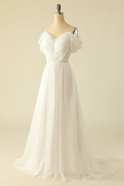 Sheer thin shoulder strap off shoulder wedding dress - QIAIWAN Dress