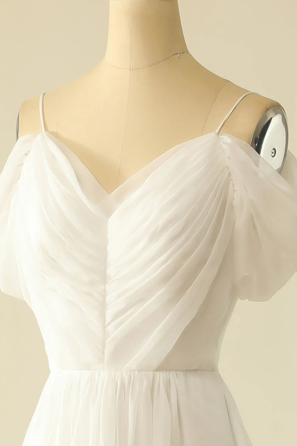 Sheer thin shoulder strap off shoulder wedding dress - QIAIWAN Dress