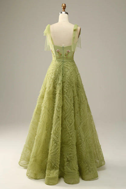 Light Green A-Line Prom Dress With Embroidery Slip Dress