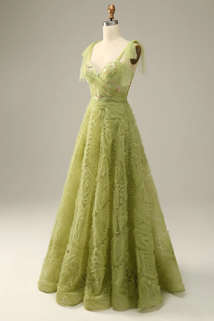 Light Green A-Line Prom Dress With Embroidery Slip Dress