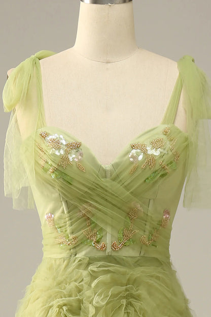 Light Green A-Line Prom Dress With Embroidery Slip Dress