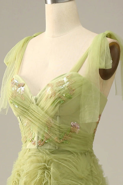 Light Green A-Line Prom Dress With Embroidery Slip Dress