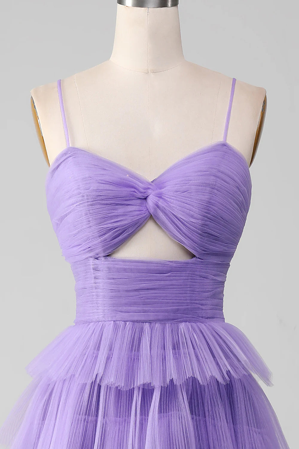 Purple Tulle A-Line Tiered Long Prom Dress with Slit