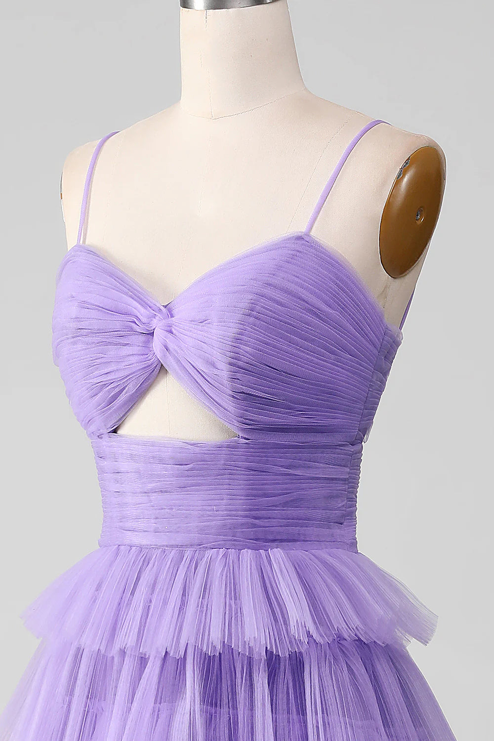 Purple Tulle A-Line Tiered Long Prom Dress with Slit