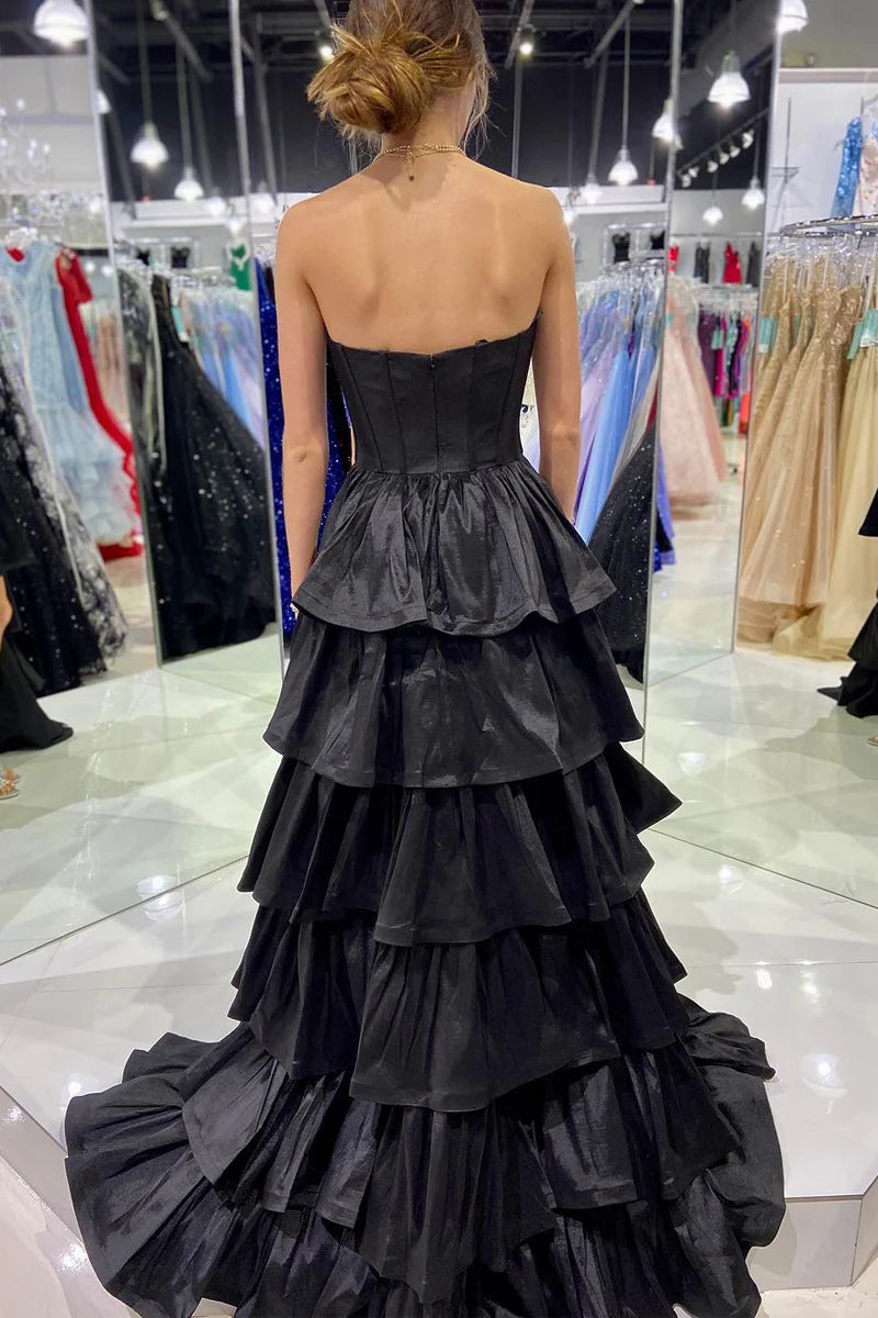 Black Sweetheart High Low Prom Dresses Tiered Homecoming Dresses