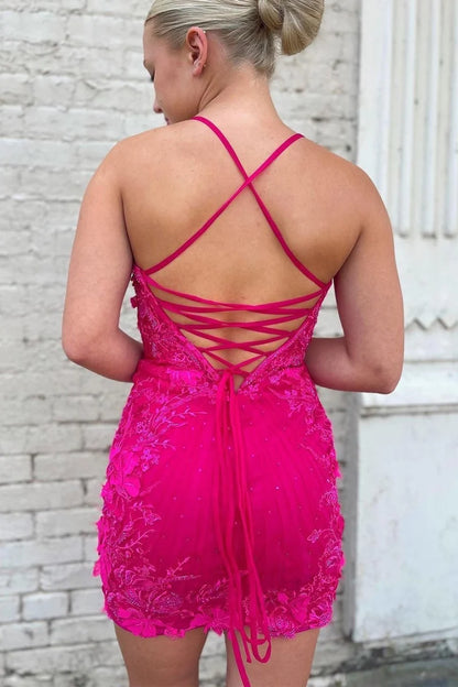 Hot Pink V Neck Bodycon Homecoming Dresses