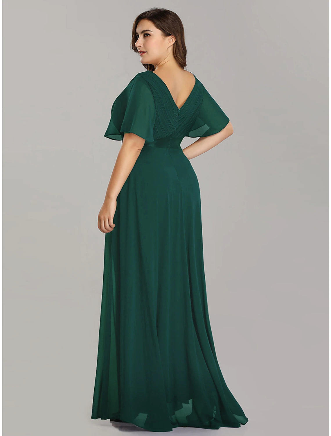 A-Line Mother of the Bride Dress Plus Size Elegant V Neck Floor Length Chiffon Short Sleeve with Sash / Ribbon Ruching