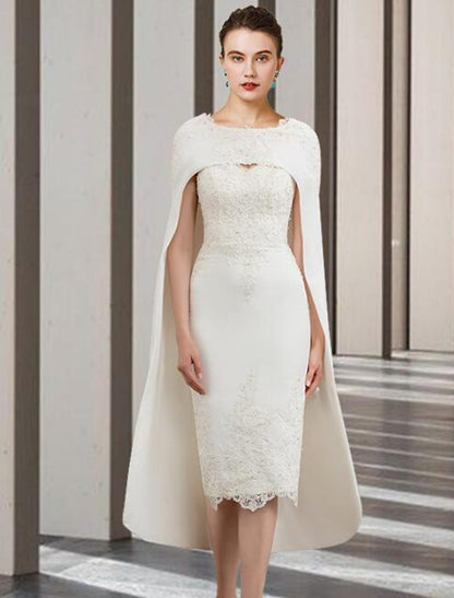 Two Piece Sheath / Column Mother of the Bride Dress Wedding Guest Church Elegant Jewel Neck Knee Length Chiffon Lace Sleeveless with Beading Appliques Fall