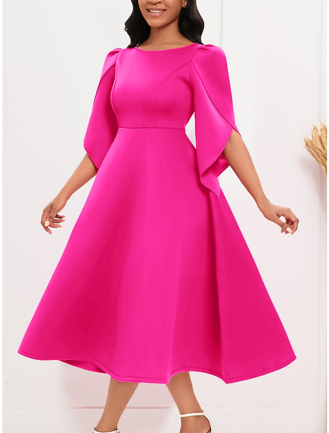 Women's Prom Dress Party Dress Sheath Dress Midi Dress Royal Blue Purple Green Half Sleeve Pure Color Ruched Fall Winter Autumn Crew Neck Fashion Evening Party Vacation