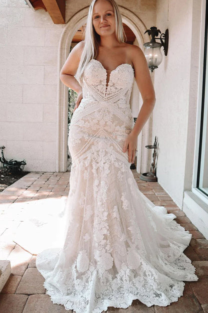 Charming Mermaid Sweetheart Lace Wedding Dresses