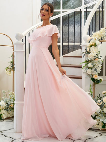 A-Line/Princess Chiffon Ruffles One-Shoulder Sleeveless Floor-Length Bridesmaid Dresses