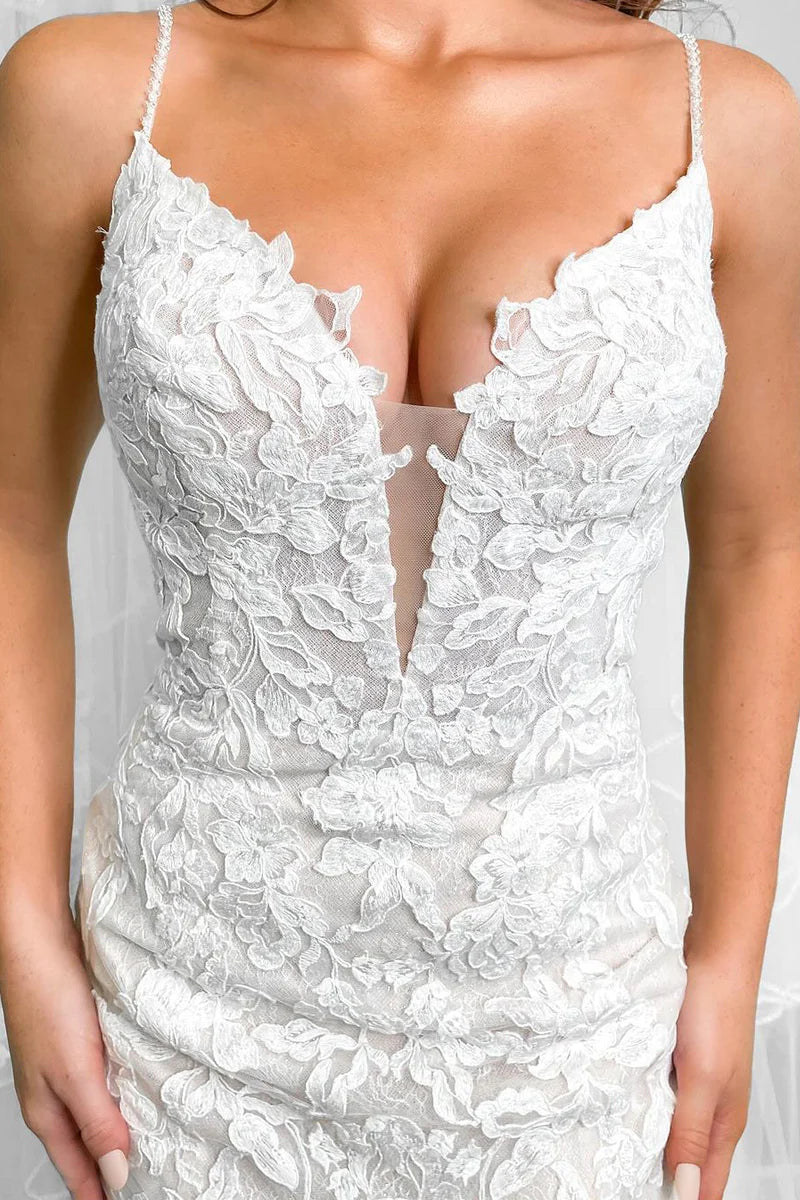 Mermaid V Neck Lace Wedding Dresses