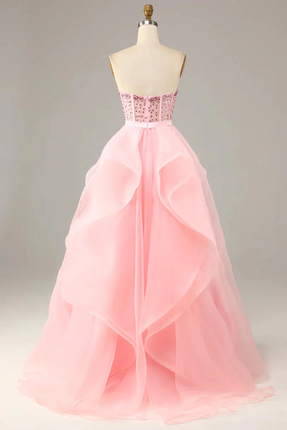 Sequins/Sparkling Pink Strapless Ball Gown Evening Dress Prom Dress