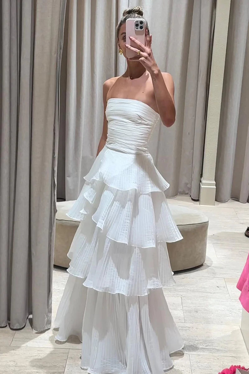 Cute A-Line Srapless Tiered Wedding Dresses