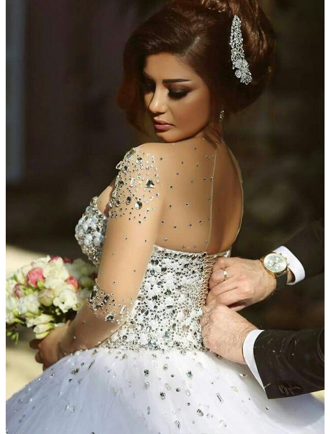 Engagement Formal Fall Wedding Dresses Sparkle & Shine Ball Gown Sweetheart Strapless Court Train Satin Bridal Gowns With Crystals Beading Wedding Party, Women‘s Clothing