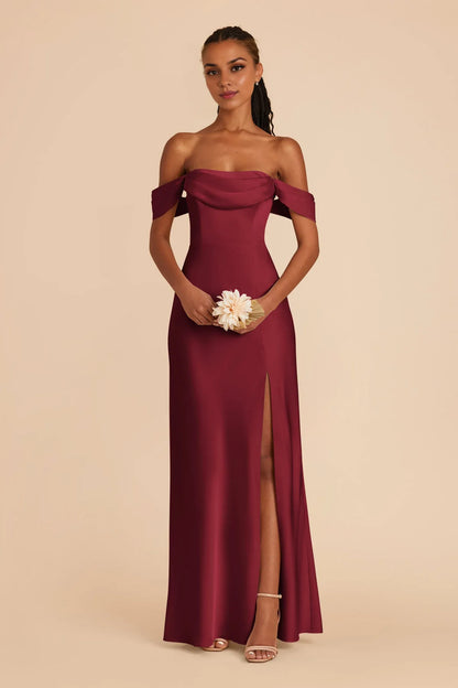 Luxurious Fitted Square Neck Spaghetti Strap Satin Open Back Floor Length Bridesmaid Dresses