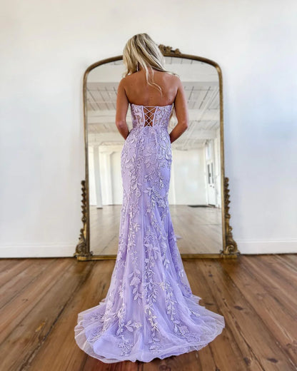 Charming Mermaid Sweetheart Lavender Prom Dresses with Appliques