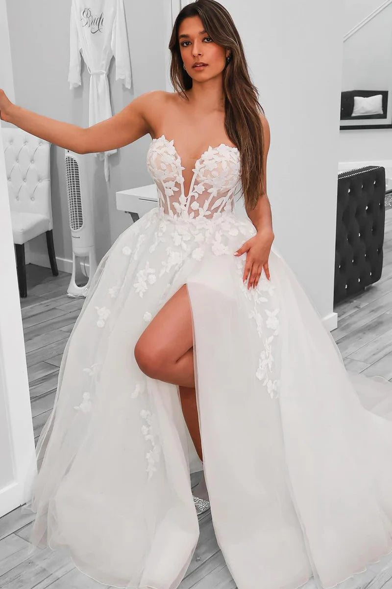 A-Line Sweetheart Tulle Wedding Dresses