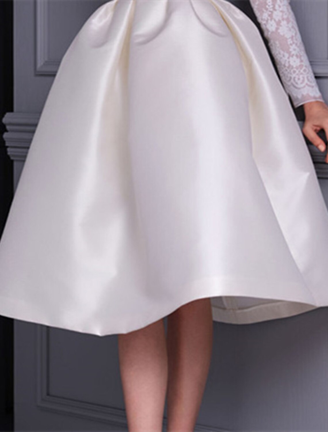 A-Line Cocktail Dresses Elegant Dress Wedding Party Birthday Knee Length Long Sleeve Jewel Neck Fall Wedding Guest Satin with Appliques Splicing