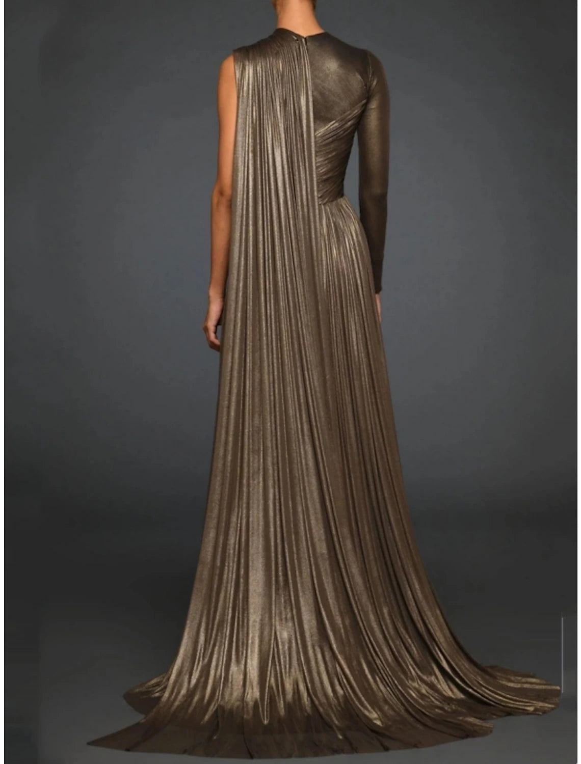 Sheath / Column Evening Gown High Split Dress Formal Fall Sweep / Brush Train Long Sleeve Jewel Neck Tulle with Pleats Slit