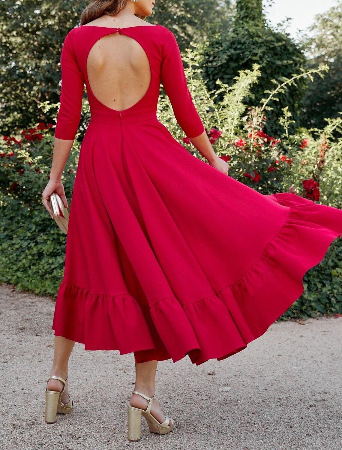 A-Line Cocktail Dresses Elegant Dress Wedding Guest Kentucky Derby Tea Length 3/4 Length Sleeve Off Shoulder Stretch Crepe Backless with Ruched