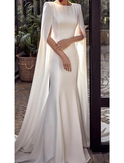 Mermaid / Trumpet Evening Gown Elegant Dress Formal Wedding Guest Court Train Sleeveless Jewel Neck Capes Stretch Chiffon with Shawl