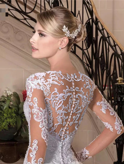 Engagement Formal Fall Wedding Dresses Mermaid / Trumpet Sweetheart Long Sleeve Court Train Lace Bridal Gowns With Beading  Wedding Party, Women‘s Clothing